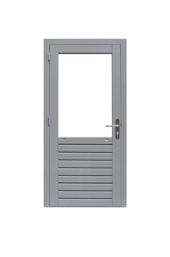 [1017092] Hardhouten enkele 1-ruits deur Prestige met dubbelglas, linksdraaiend, 109 x 221 cm, grijs gegrond.