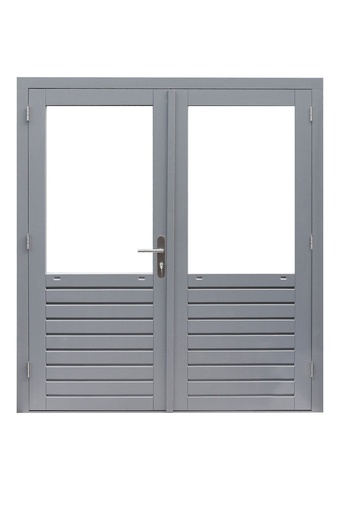 [1017095] Hardhouten dubbele 1-ruits deur Prestige met dubbelglas, 202 x 221 cm, grijs gegrond.