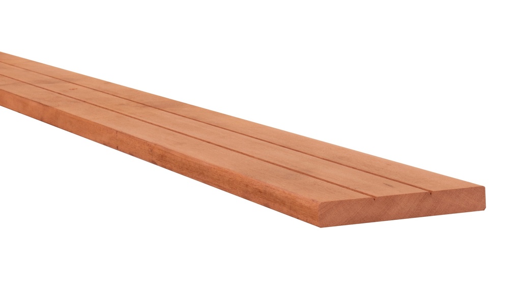 Hardhouten met v-groeven geprofileerd dekdeel, 2,8 x 19 x 245 cm.