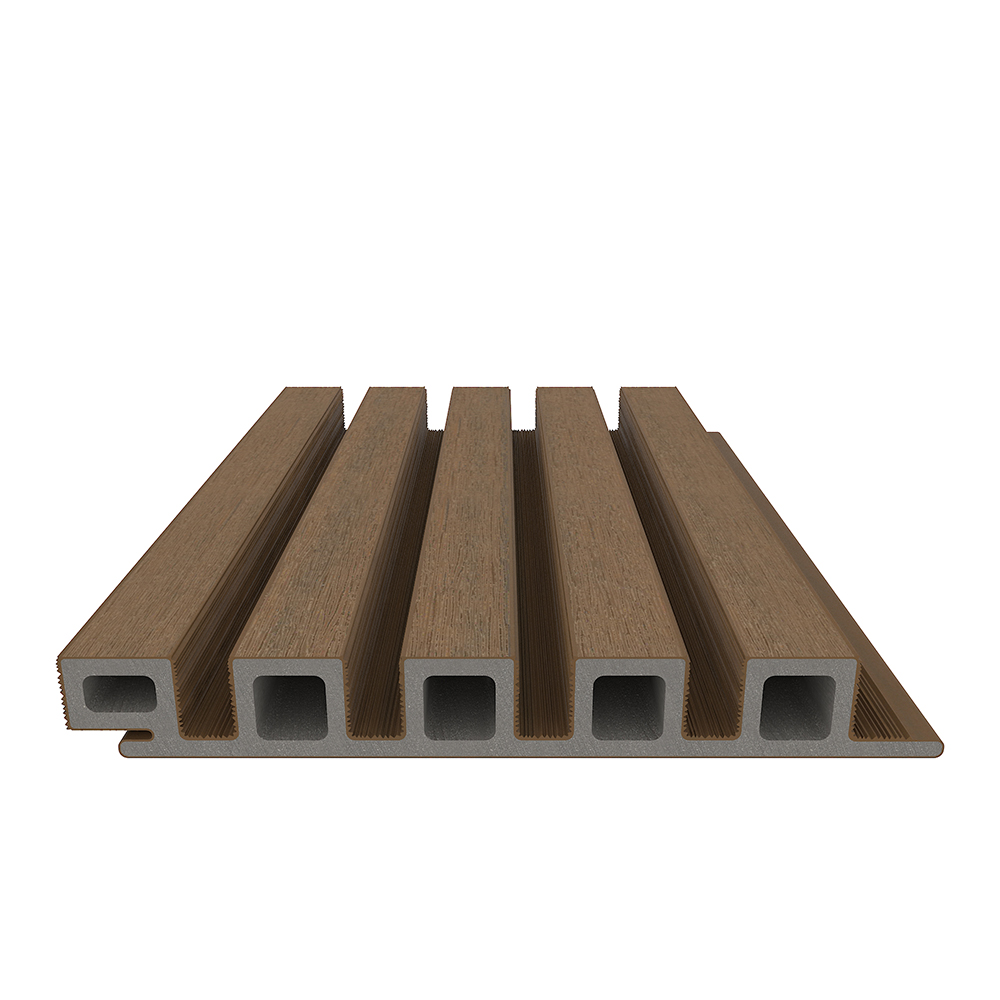 NewTechWood HKC co-extrusie wand bekleding castellation 25 profiel, 2,5 x 19,6 x 290 cm, Teak.