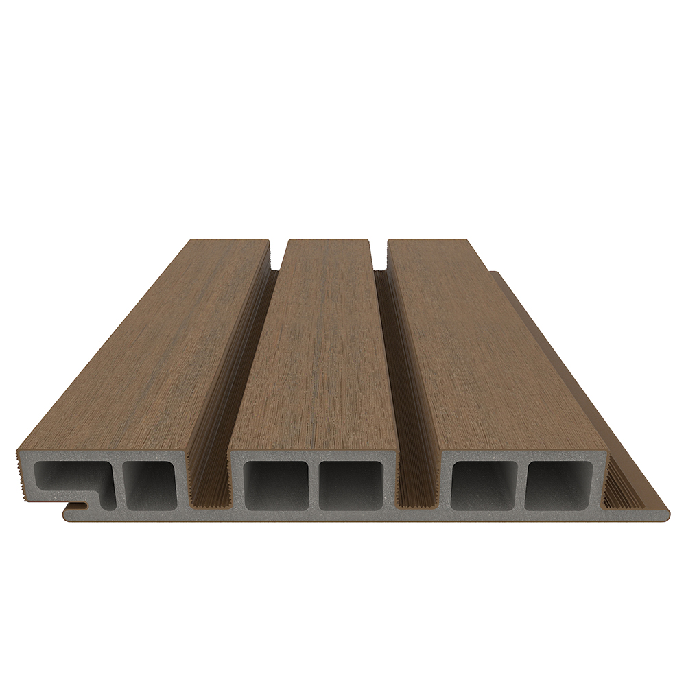 NewTechWood HKC co-extrusie wand bekleding castellation 50 profiel, 2,5 x 19,6 x 290 cm, Teak.