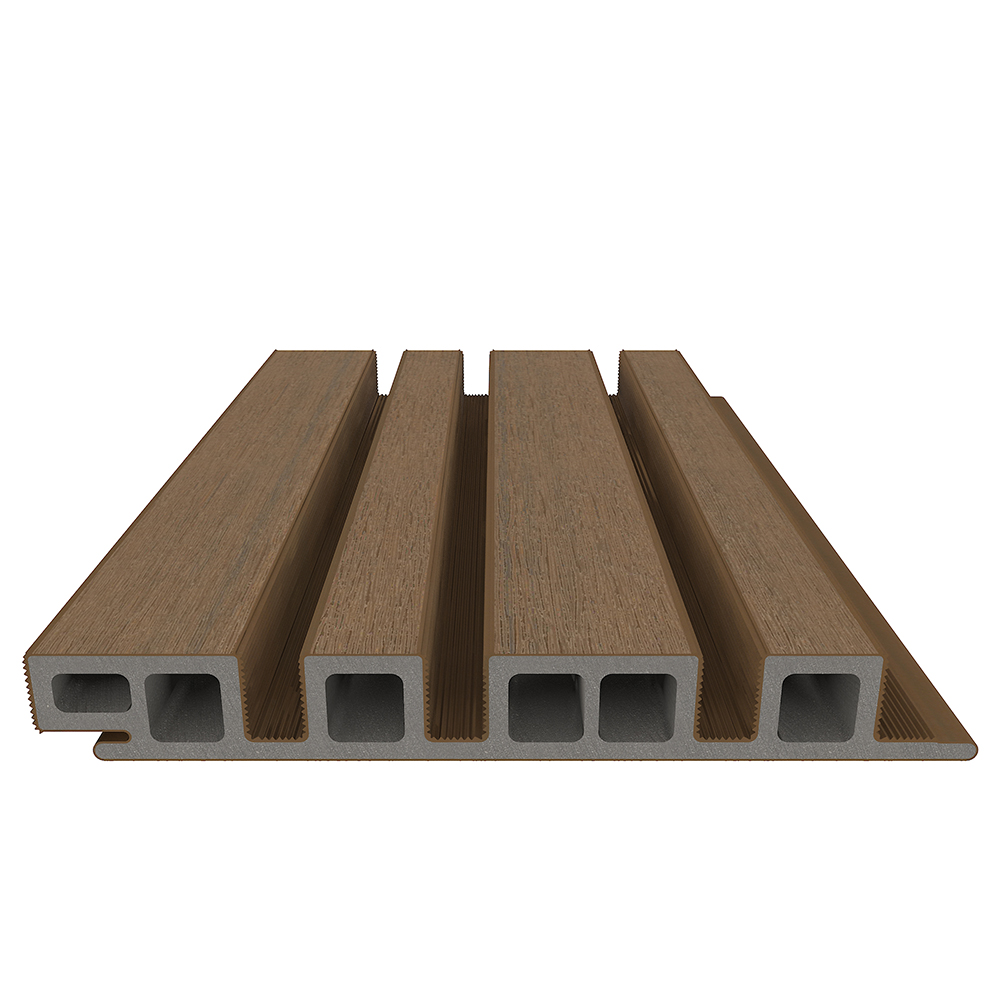 NewTechWood HKC co-extrusie wand bekleding castellation 4325 profiel, 2,5 x 19,6 x 290 cm, Teak.