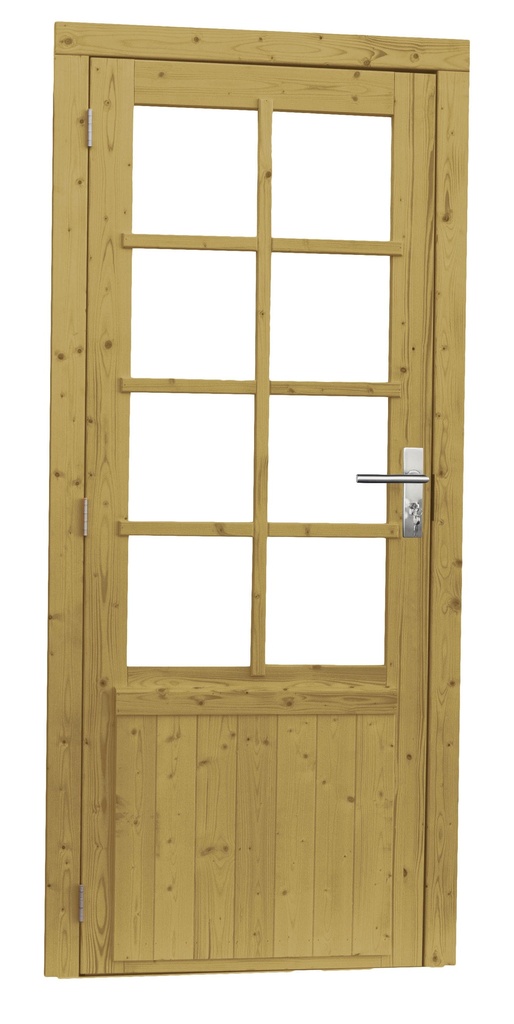 Vuren enkele 8-ruits deur inclusief kozijn, linksdraaiend, 90 x 201 cm, groen geïmpregneerd.