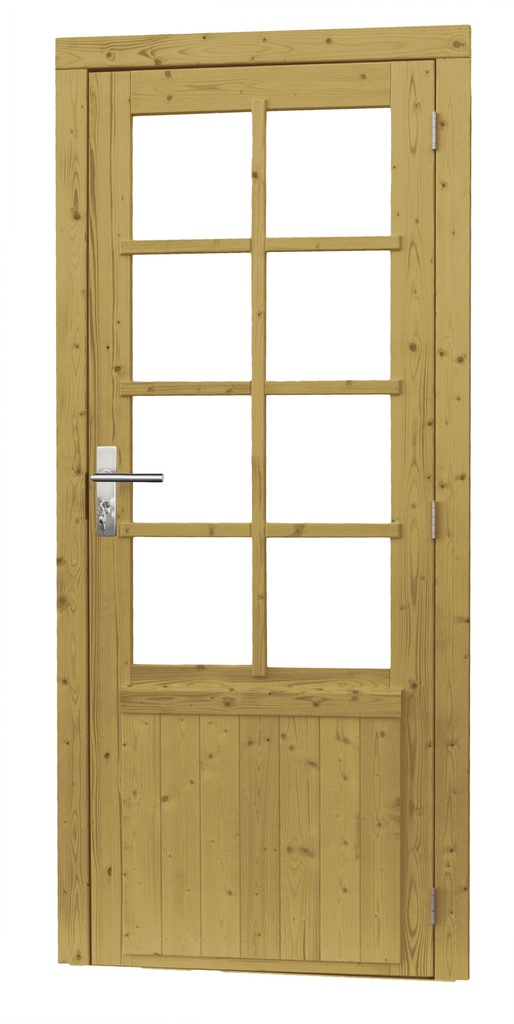 Vuren enkele 8-ruits deur inclusief kozijn, rechtsdraaiend, 90 x 201 cm, groen geïmpregneerd.