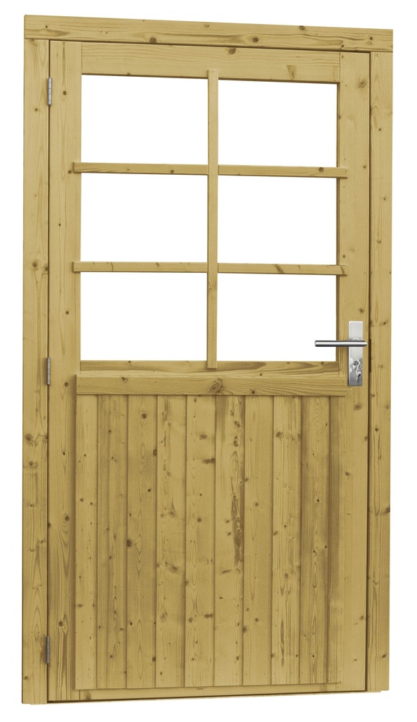 Vuren enkele 6-ruits deur extra breed inclusief kozijn, linksdraaiend, 112 x 201 cm, groen geïmpregneerd.