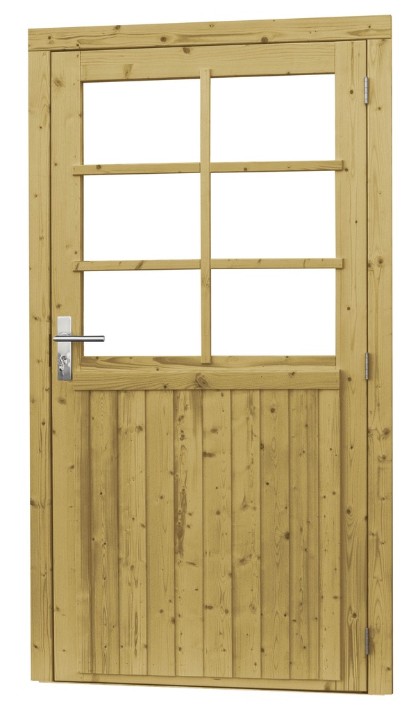 Vuren enkele 6-ruits deur extra breed inclusief kozijn, rechtsdraaiend, 112 x 201 cm, groen geïmpregneerd.