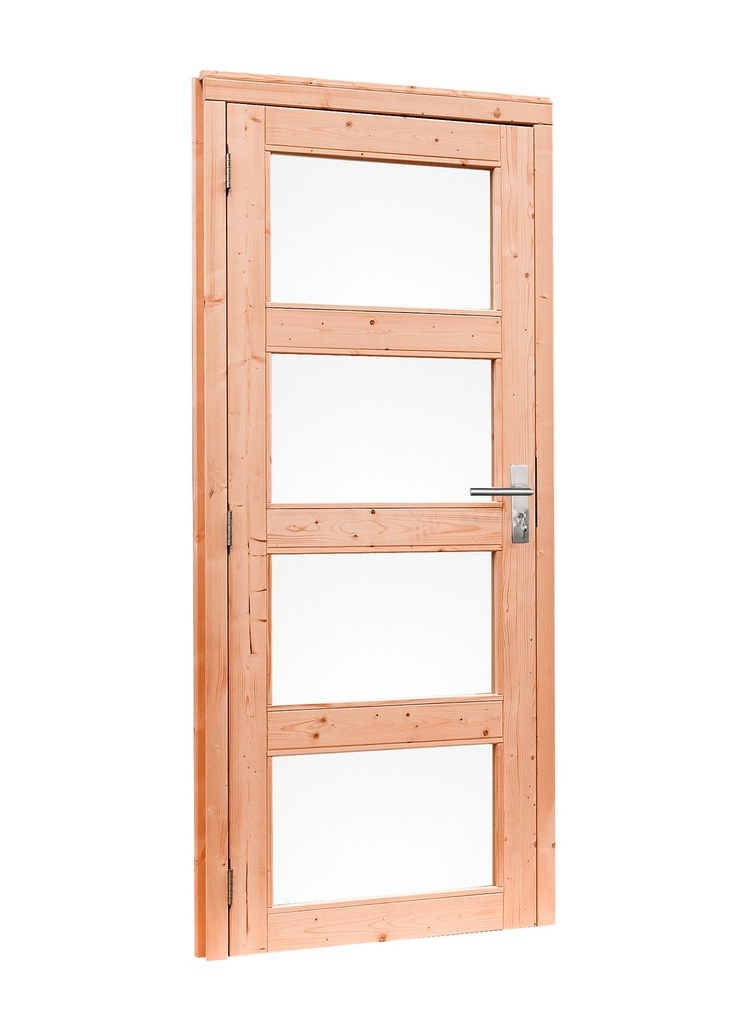 Douglas enkele 4-ruits deur inclusief kozijn, linksdraaiend, 90 x 201 cm, kleurloos geïmpregneerd.