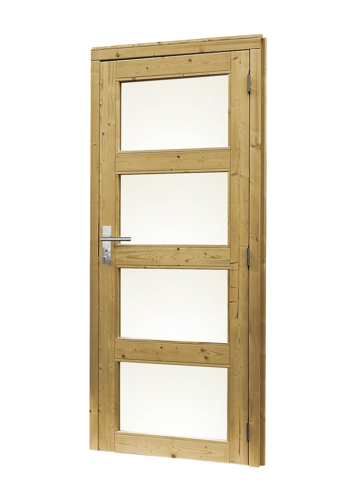 Douglas enkele 4-ruits deur inclusief kozijn, rechtsdraaiend, 90 x 201 cm, groen geïmpregneerd.