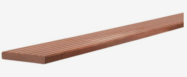 2.5 x 14.5 cm (per meter) vlonderplank, hardhout, geschaafd anti-slipprofiel