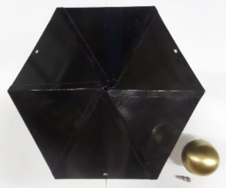 Zeshoek met messing bol (�80mm) en schroef, 427x495mm, Diagonaal kap: 495mm, Lengte zijde: 250mm, Hoogte: 115mm, Dikte: 1mm, z