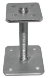 Verstelbare paaldrager (in hoogte) - VA-01 - Bovenplaat 7 x 7 cm, Grondplaat 10 x 10 cm, totale hoogte 16 cm, draadstang M20, v