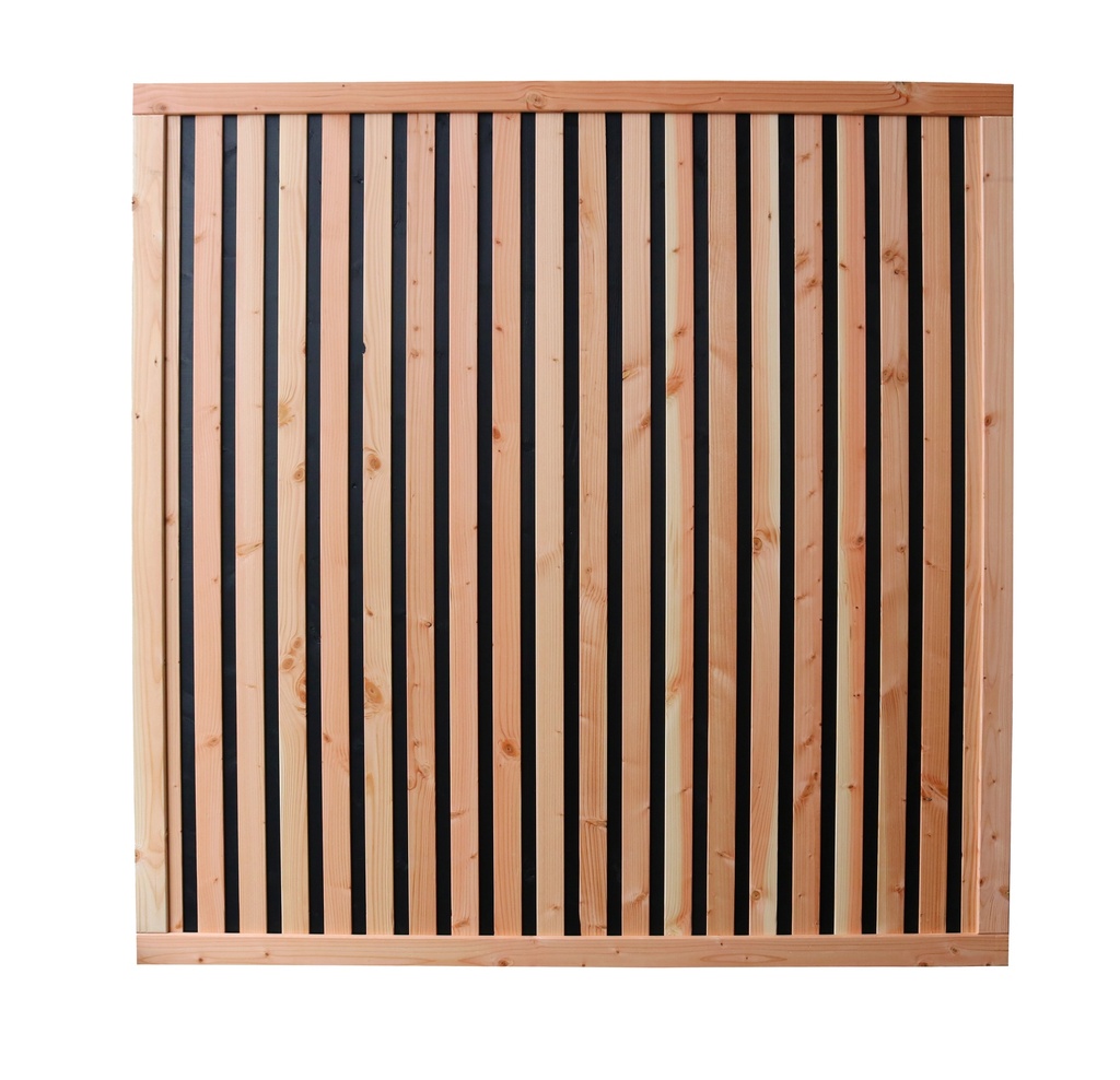 Douglas geschaafd rhombus plankenscherm met zwarte binnenkant, 180 x 180 cm, zwart/onbehandeld.