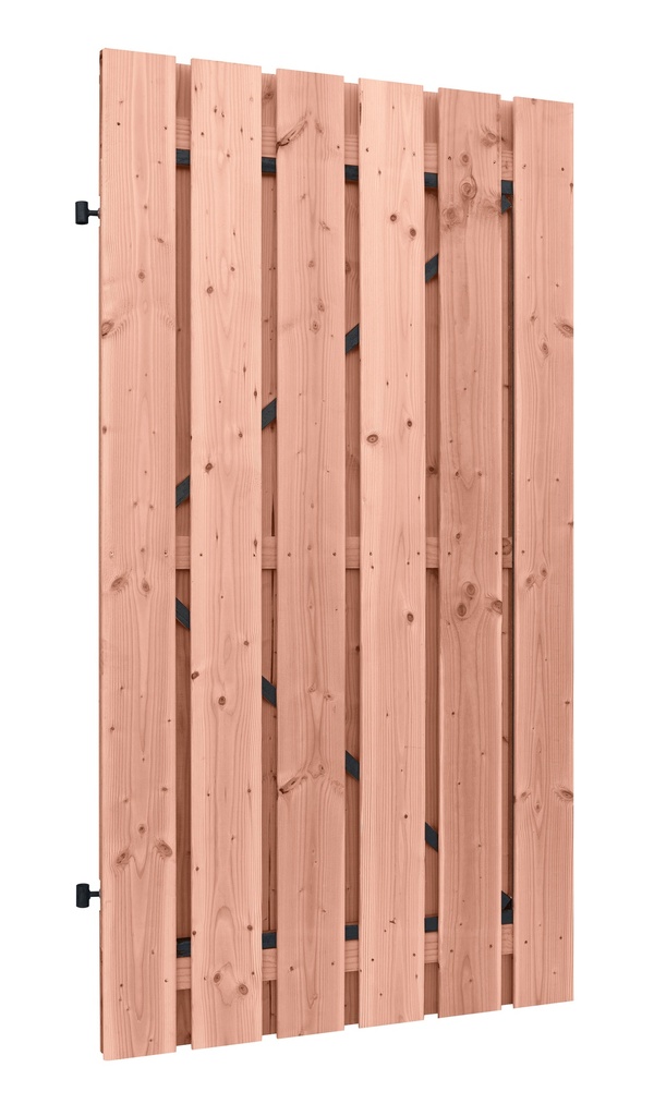 Douglas geschaafde plankendeur op zwart verstelbaar stalen frame, 16 mm, 100 x 195 cm, onbehandeld.