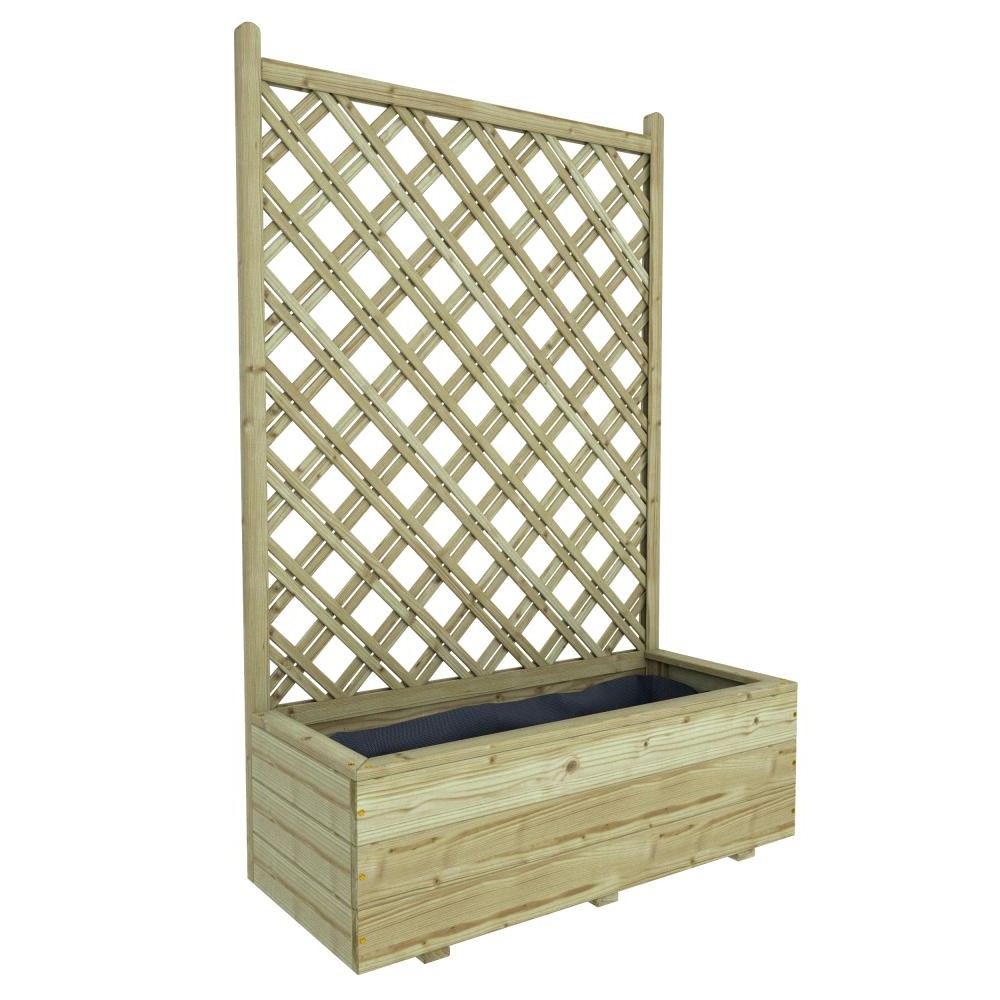 Bloembak met dubbele rechttrellis 140 x 90 x 40 cm (HxBxD), groen geïmpregneerd.