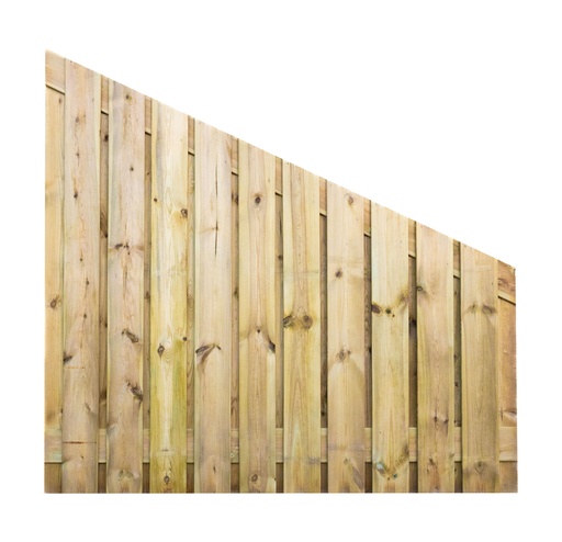 [1063614] Grenen geschaafd plankenscherm 23-planks 15 mm, 180 x 180-90 cm, verticaal, recht aflopend, groen geïmpregneerd.