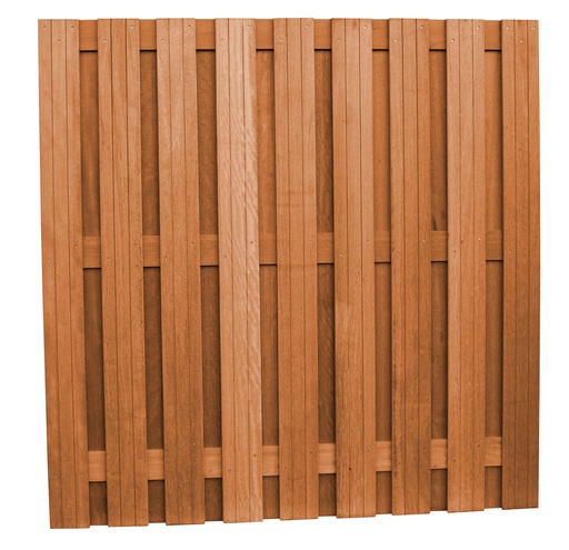 [W14361] Hardhouten geschaafd plankenscherm 20-planks 14 mm, recht verticaal, 180 x 180 cm, betonsysteem.