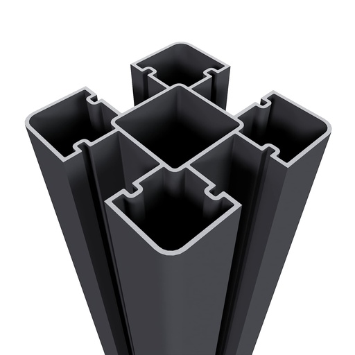 [1064257] NewTechWood aluminium sleufpaal, met paalkap en paalhouder, 8 x 8 x 190 cm, zwart.