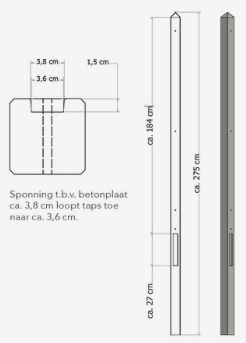 [1022603] Lichtgewicht betonpaal met diamantkop ongecoat 8,5x8,5x275 cm, eindpaal, grijs.