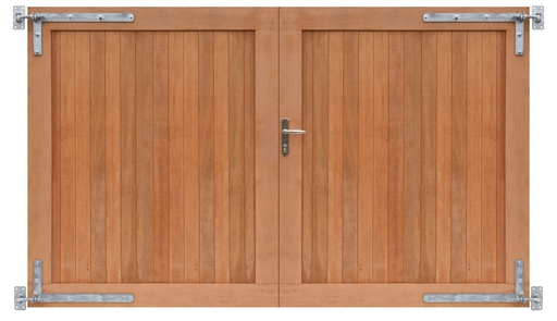 [W14435] Hardhouten dubbele toegangspoort, verticaal, 300 x 180 cm. Incl. beslag.