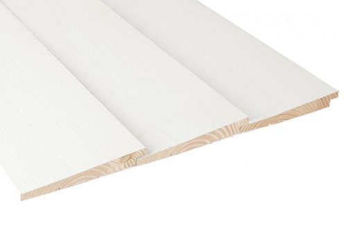 Zweeds rabat, vuren, 1 zijde geschaafd, 1 zijde fijnbezaagd, 1.1-2.7 x 19.5 cm, wit gespoten