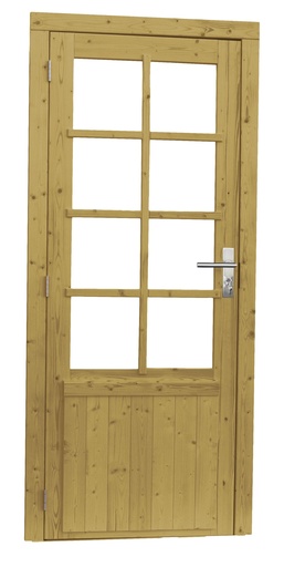 [1024049] Vuren enkele 8-ruits deur inclusief kozijn, linksdraaiend, 90 x 201 cm, groen geïmpregneerd.