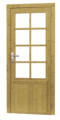 [1024050] Vuren enkele 8-ruits deur inclusief kozijn, rechtsdraaiend, 90 x 201 cm, groen geïmpregneerd.