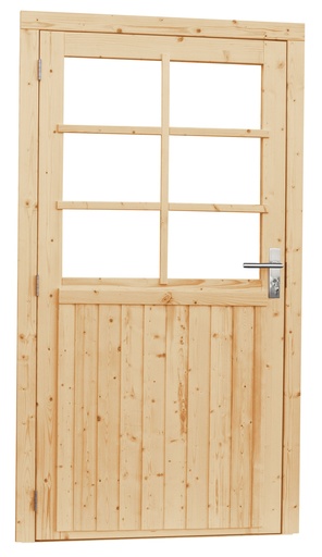 [1023905] Vuren enkele 6-ruits deur extra breed inclusief kozijn, linksdraaiend, 112 x 201 cm, onbehandeld.