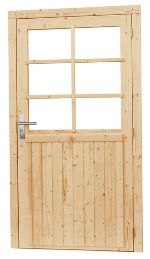 [1023906] Vuren enkele 6-ruits deur extra breed inclusief kozijn, rechtsdraaiend, 112 x 201 cm, onbehandeld.