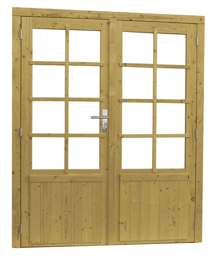 [1023929] Vuren dubbele 8-ruits deur inclusief kozijn, 168 x 201 cm, groen geïmpregneerd.