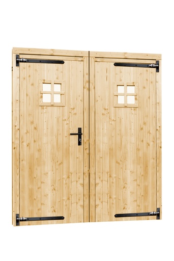 [1045660] Vuren dubbele 1-ruits deur inclusief kozijn, 168 x 201 cm, onbehandeld.