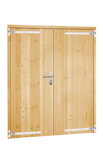 [1045639] Vuren dubbele dichte deur inclusief kozijn, 168 x 201 cm, onbehandeld.