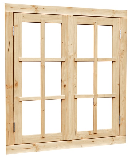[1019052] Vuren dubbel uitzetraam met dubbelglas, 112 x 120,5 cm, onbehandeld.
