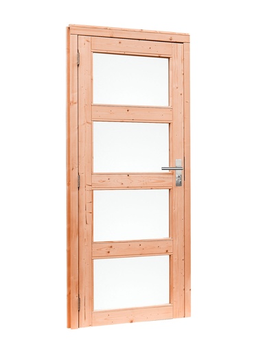 [1023886] Douglas enkele 4-ruits deur inclusief kozijn, linksdraaiend, 90 x 201 cm, onbehandeld.