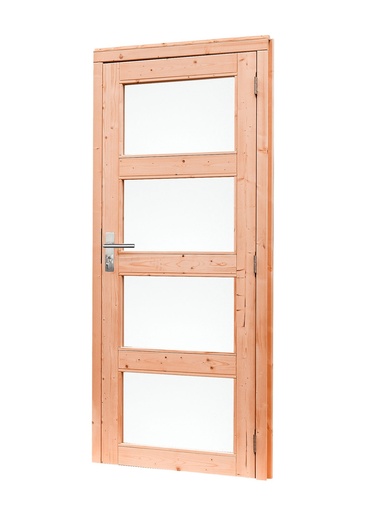 [1023887] Douglas enkele 4-ruits deur inclusief kozijn, rechtsdraaiend, 90 x 201 cm, onbehandeld.