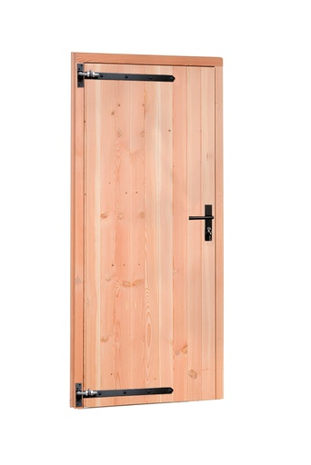 [1060690] Douglas enkele deur met zwart beslag inclusief kozijn, linksdraaiend, 90 x 201 cm, kleurloos geïmpregneerd.