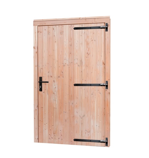 [1060693] Douglas enkele deur extra breed met zwart beslag, rechtsdraaiend, 119 x 209 cm, kleurloos geïmpregneerd.