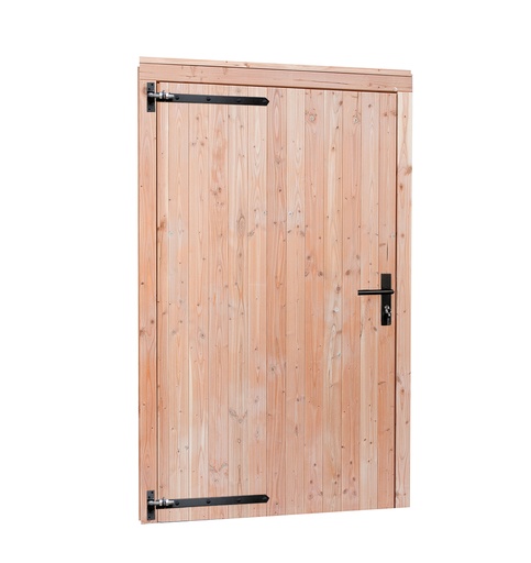 [1060682] Douglas enkele deur extra hoog en breed met zwart beslag, linksdraaiend, 110 x 214 cm, onbehandeld.