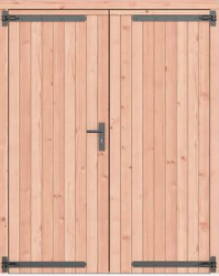 [1073300] Douglas dubbele dichte deur met zwart beslag inclusief kozijn, 168 x 209 cm, kleurloos geïmpregneerd.