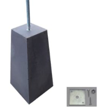 Betonpoer 40 cm hoog x 15/24 cm breed, met plaat en stelmoer, grijs.