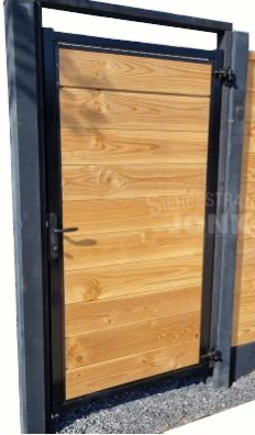 Poort met kokerprofiel ZWART - COMPLEET - bekleding: douglas blokhutprofiel 28 mm dikte, 98.5 x 190 cm + cilinderslot RVS